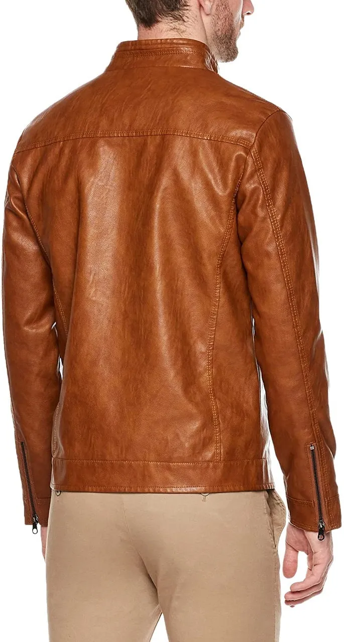 Slim Fit Camel Sheepskin Leather Jacket Mens