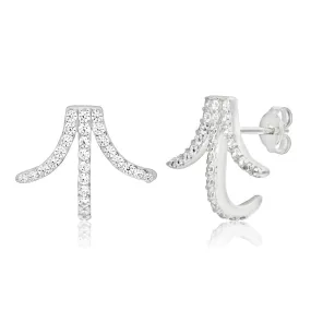 Sterling Silver Cubic Zirconia Earlobe Jackets Stud Earrings