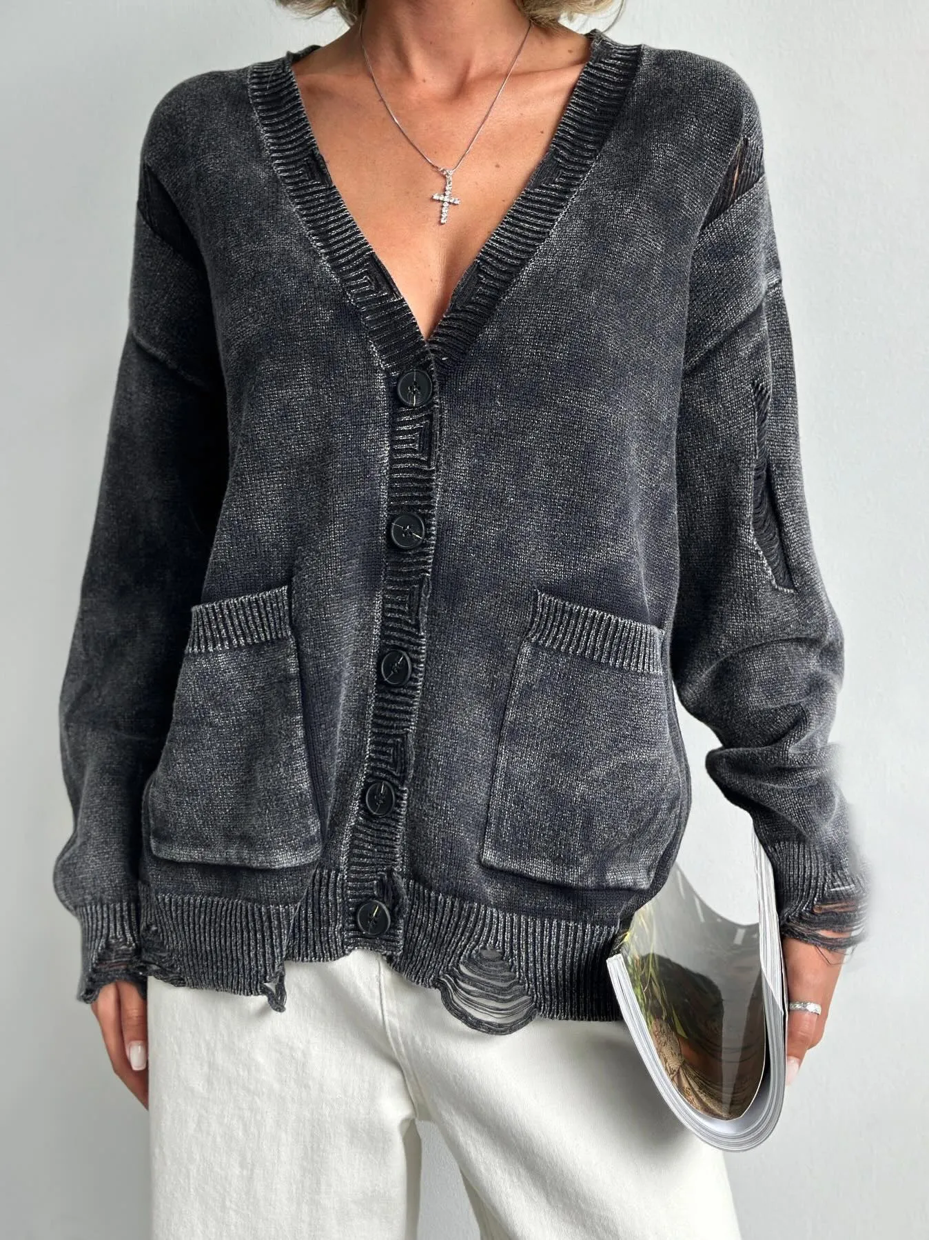 Street Style Tattered Wool Cardigan Coat