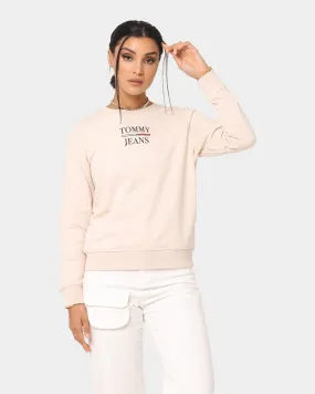 Tommy Jeans Women's Slim Terry Logo Crewneck Smooth Stone