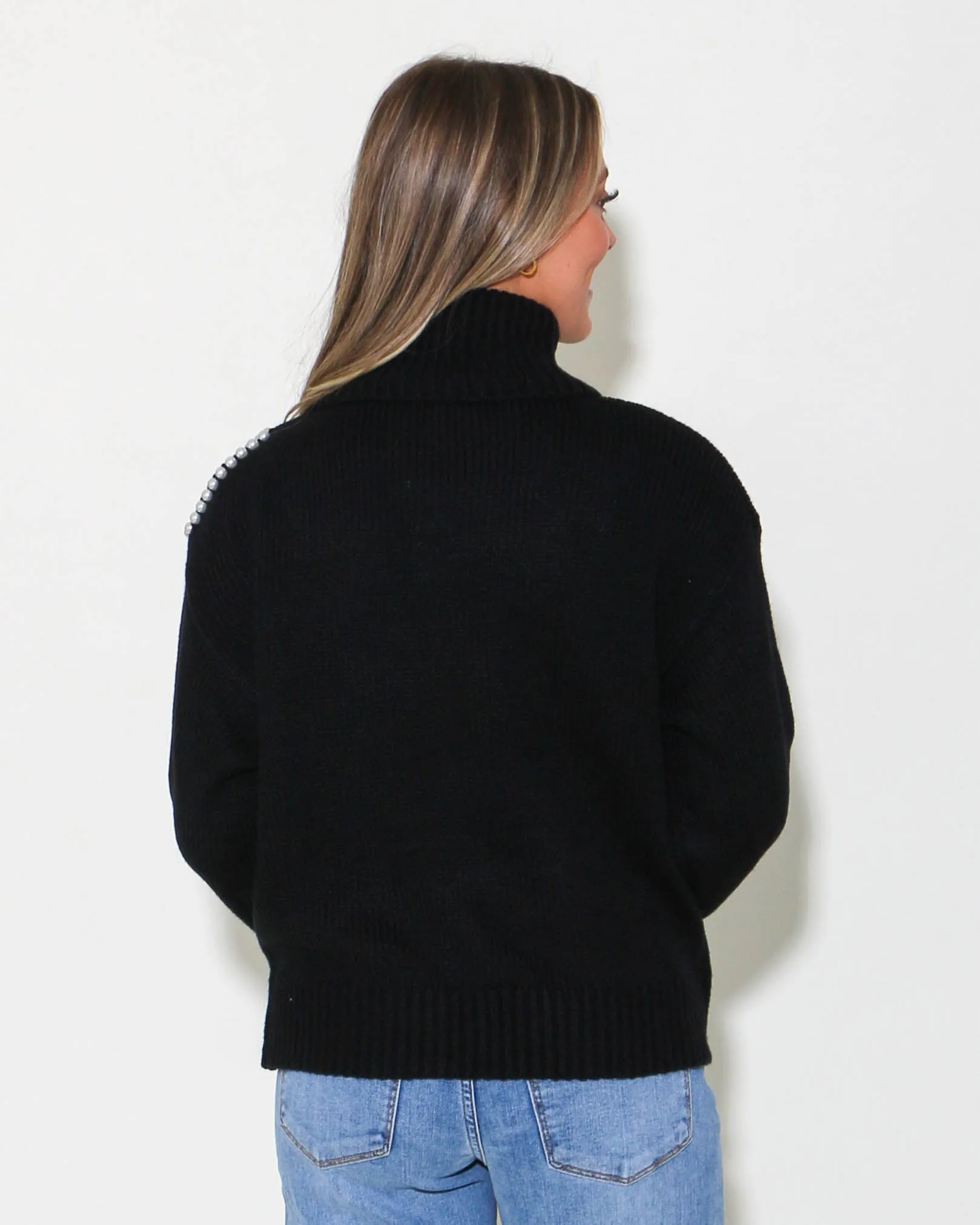 Turtleneck Pearled Knit Sweater