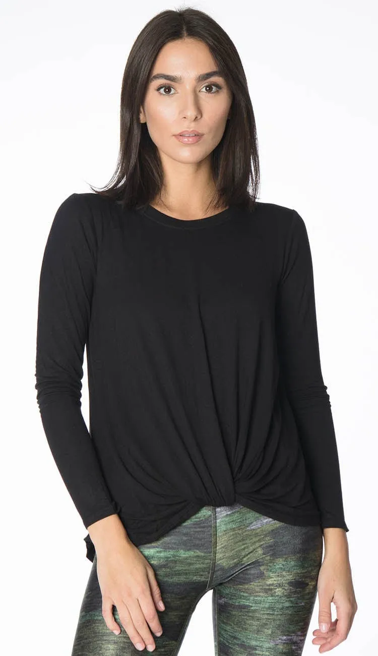 Twist Front Long Sleeve Tee - Black