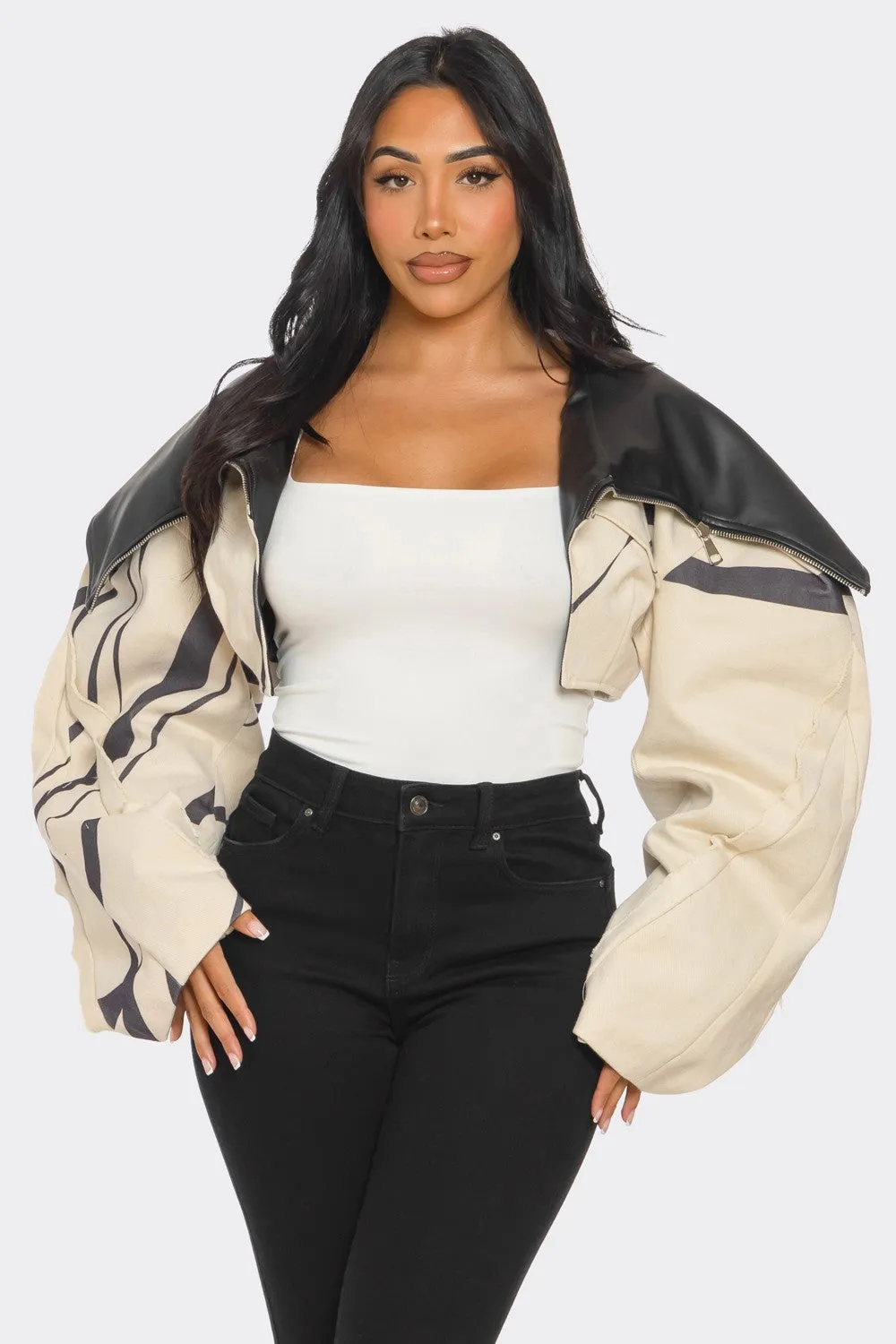 Two-Tone Puff Sleeve Bomber Jacket | ESTIMATED SHIPPING DATE (12/10/2024)