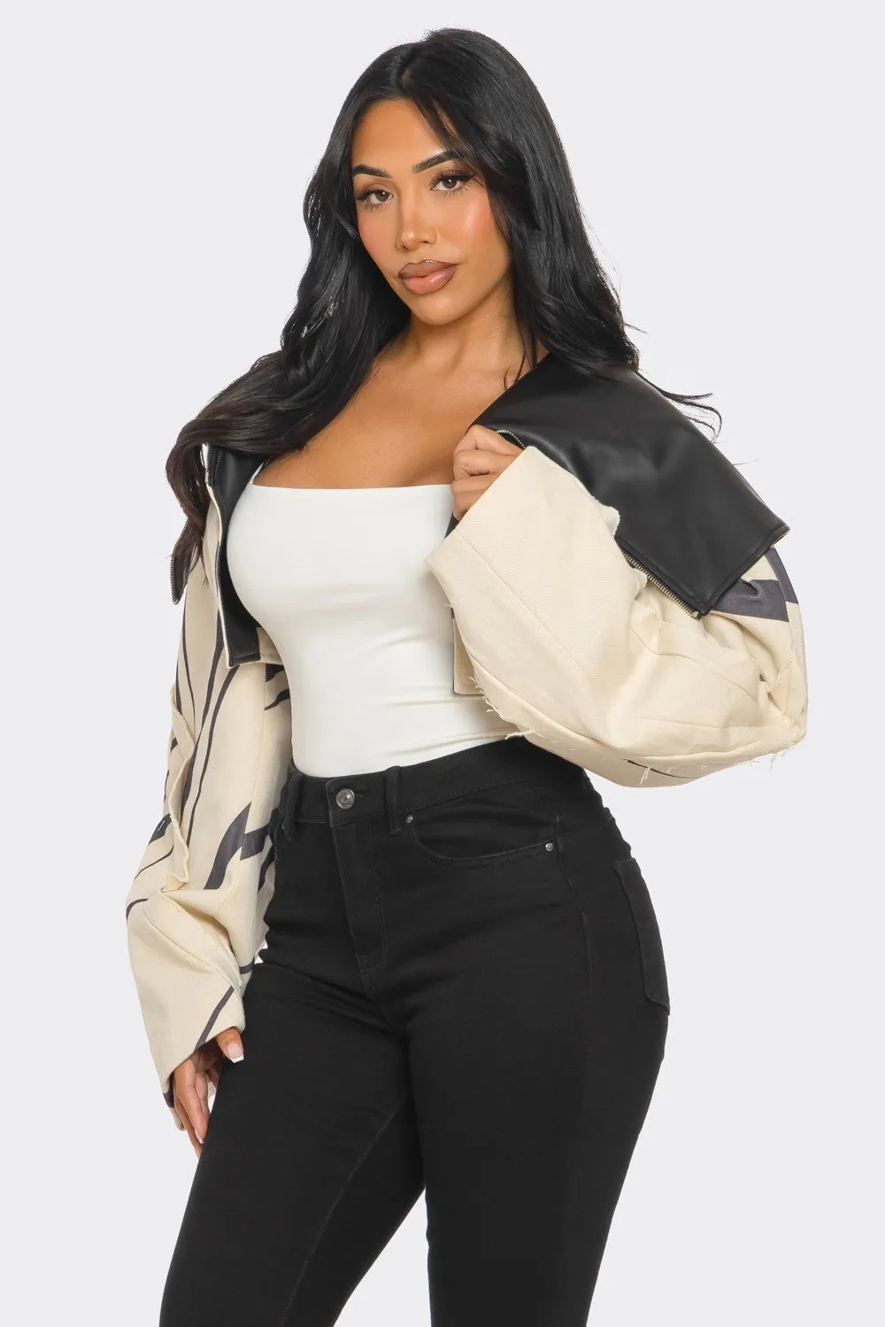 Two-Tone Puff Sleeve Bomber Jacket | ESTIMATED SHIPPING DATE (12/10/2024)