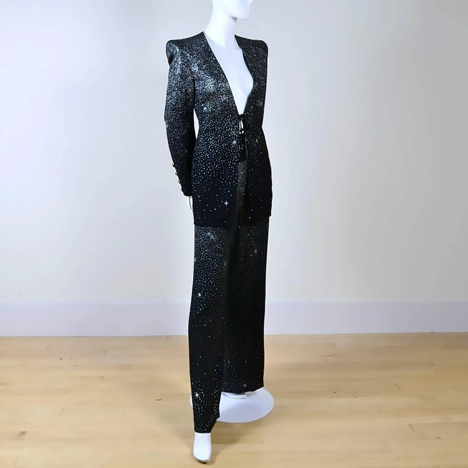 Vintage Christian Lacroix Black Silver Star Evening Pantsuit