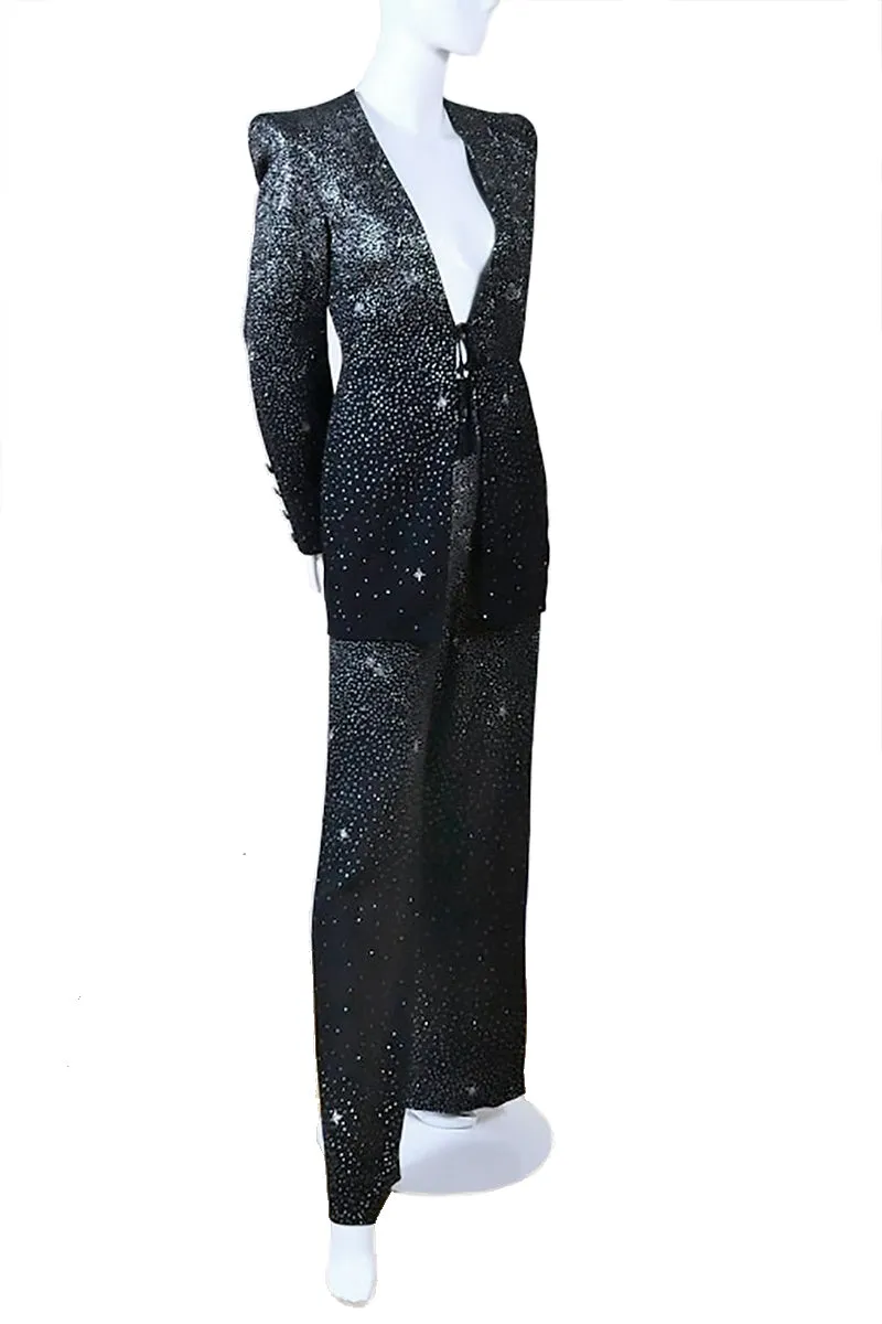 Vintage Christian Lacroix Black Silver Star Evening Pantsuit