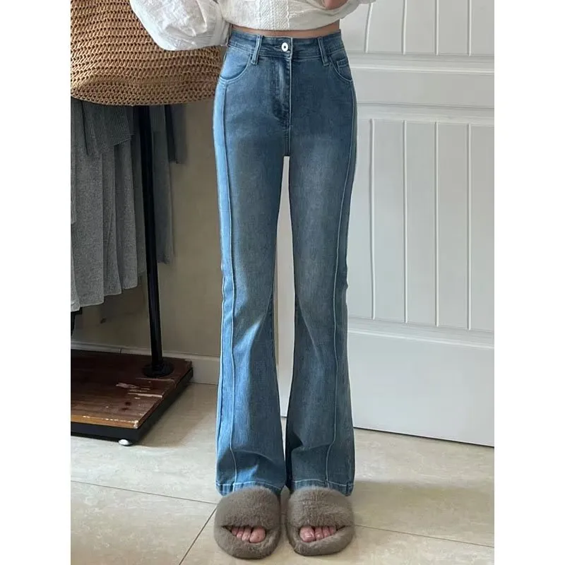 Wjczt outfit inspo Skinny Jeans Women's High Waist Slimming Tall Spring and Autumn Small Horseshoe Horn Pants New Year Retro