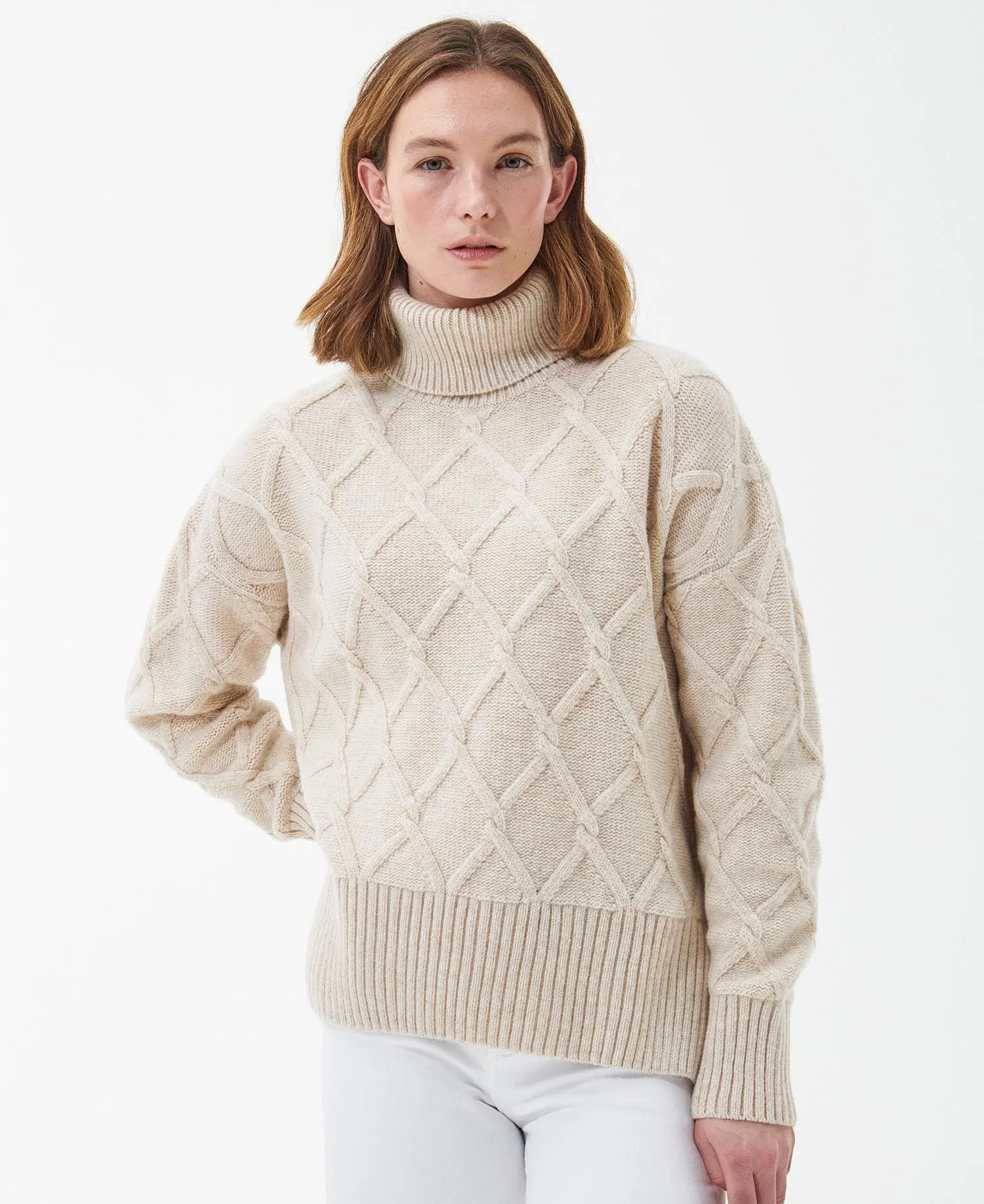 Women's Barbour | Perch Knit Turtleneck Wool Blend Sweater | Oatmeal