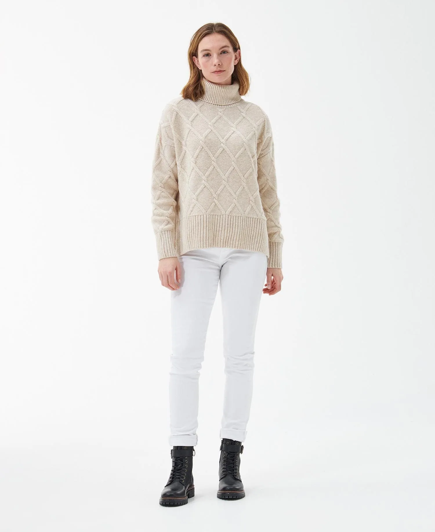 Women's Barbour | Perch Knit Turtleneck Wool Blend Sweater | Oatmeal