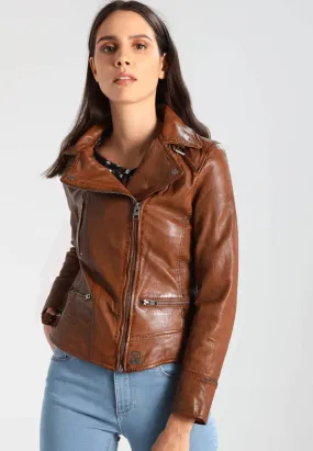 Women’s Crunch Brown Leather Biker Jacket