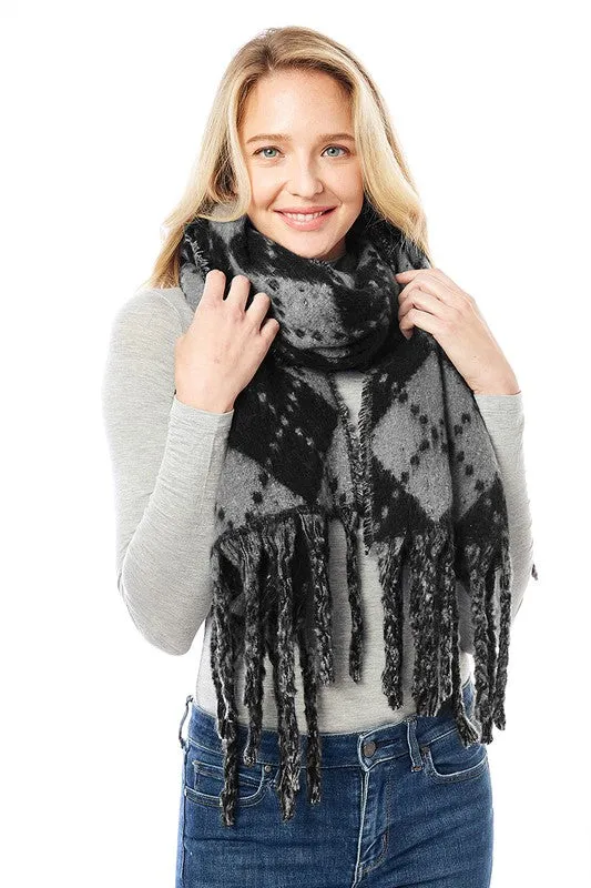 Women's Multi Colored Argyle Scarf With Fringe