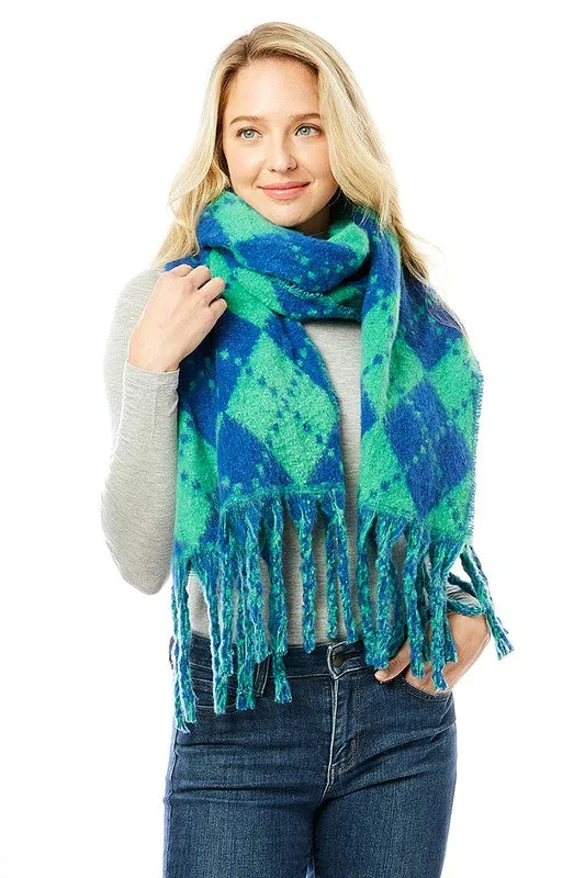 Women's Multi Colored Argyle Scarf With Fringe