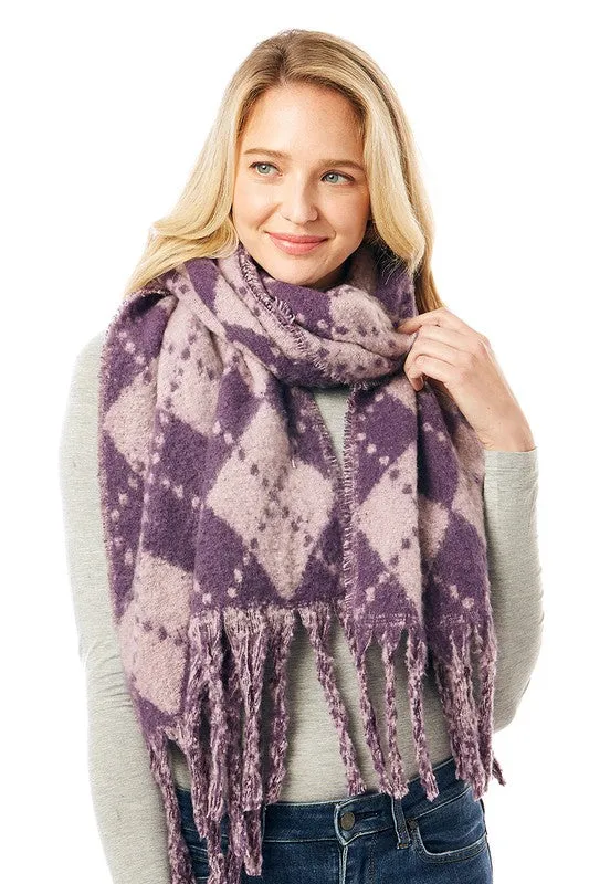 Women's Multi Colored Argyle Scarf With Fringe