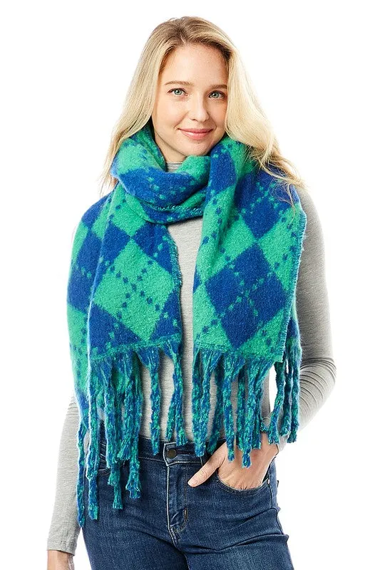 Women's Multi Colored Argyle Scarf With Fringe