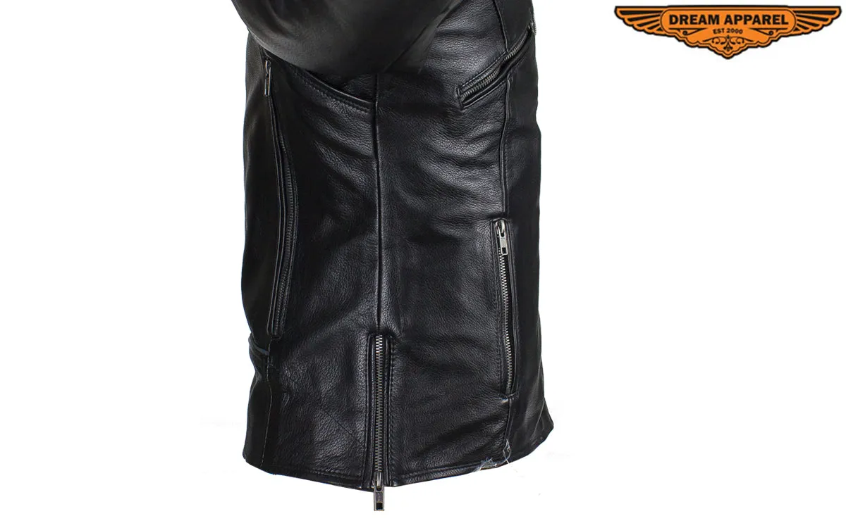 Women's Pleated Concealed Carry Leather Jacket