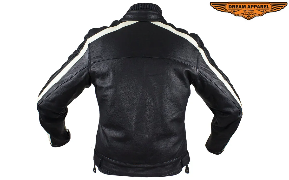 Womens Racing Leather Jacket With Off White Stripes