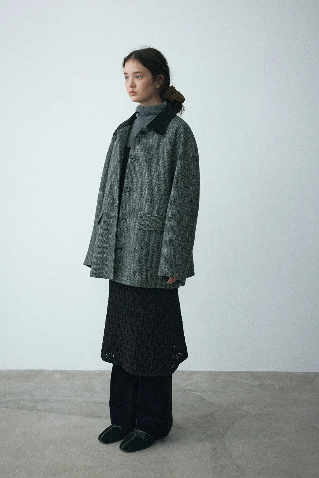 Wool riched herringbone pattern jacket | 2 color