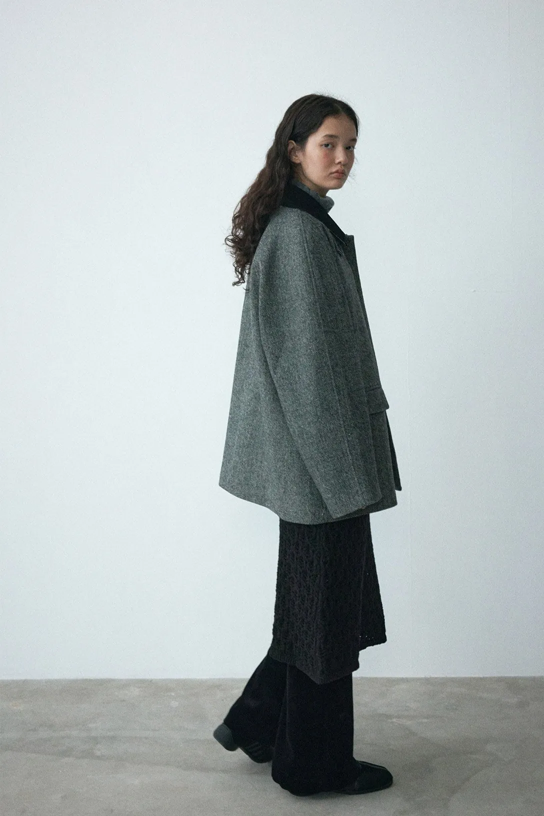 Wool riched herringbone pattern jacket | 2 color