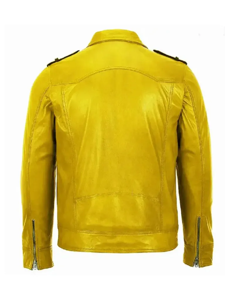 Yellow and Black Motorbike Leather Jacket For Men